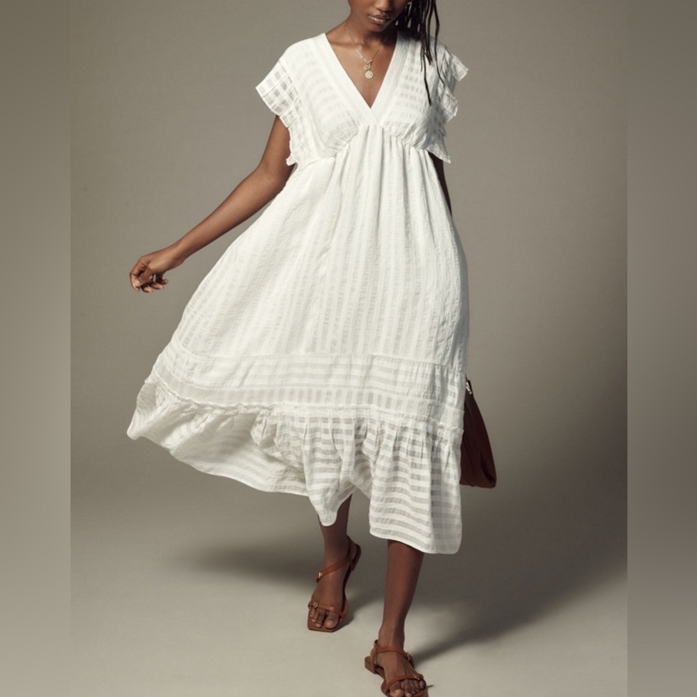 Anthropologie V-Neck Ruffled Tiered Babydoll Dress